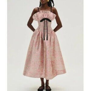 NWOT FOR LOVE AND LEMONS SOLSTICE SHIMMER PINK METALLIC MIDI DRESS SIZE S